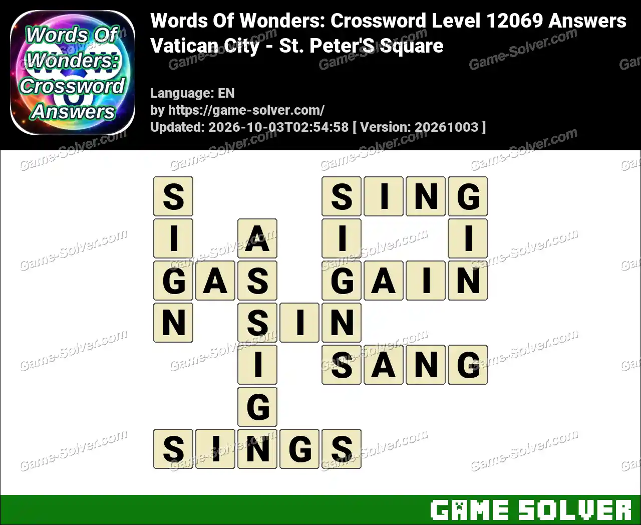 Words Of Wonders: Crossword Level 12069 Answers – Vatican City – St. Peter’S Square